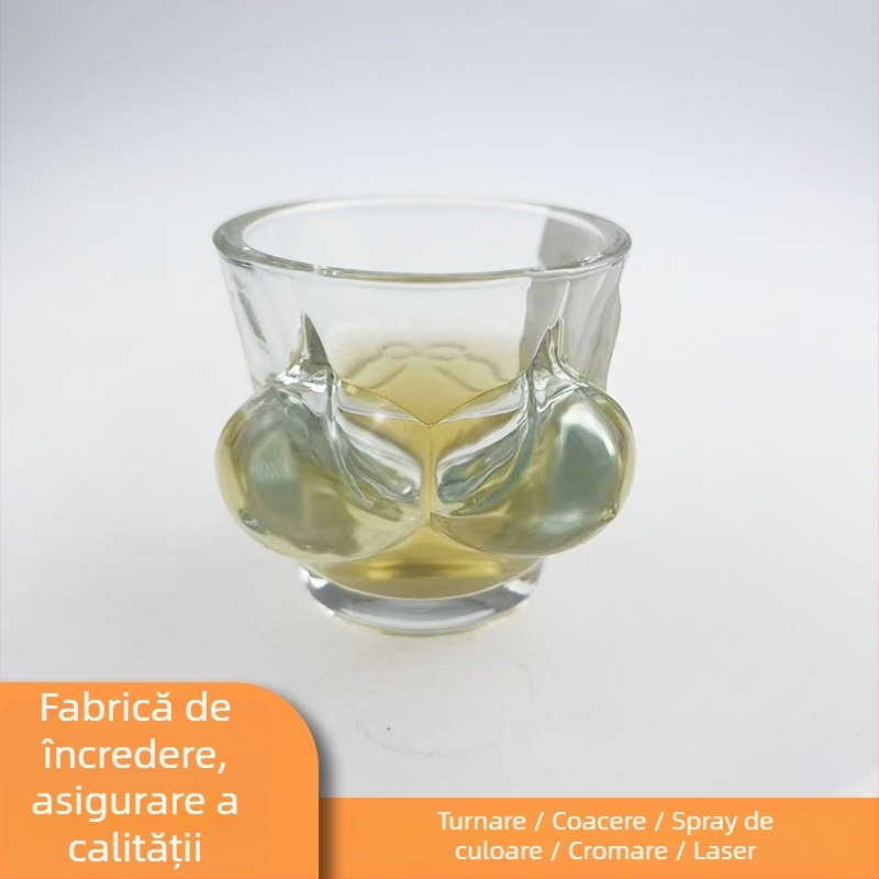 Pahar din sticlă pentru lichior, în formă de sân, imprimare logo disponibilă, capacitate 1–100 ml, ambalaj într-o cutie de carton