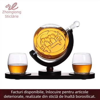 Set de vin rotativ din sticlă cu suport pentru pahare – 4 piese, stil modern (sticlă de vin, suport pentru pahare, pahar)