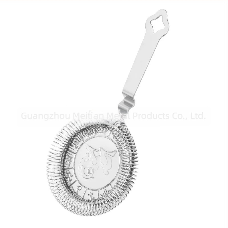 Instrument de bar pentru filtrare a gheții – filtru pentru cocktail cu motivul celor 12 zodii, oțel inoxidabil, imprimare logo posibilă, personalizare
