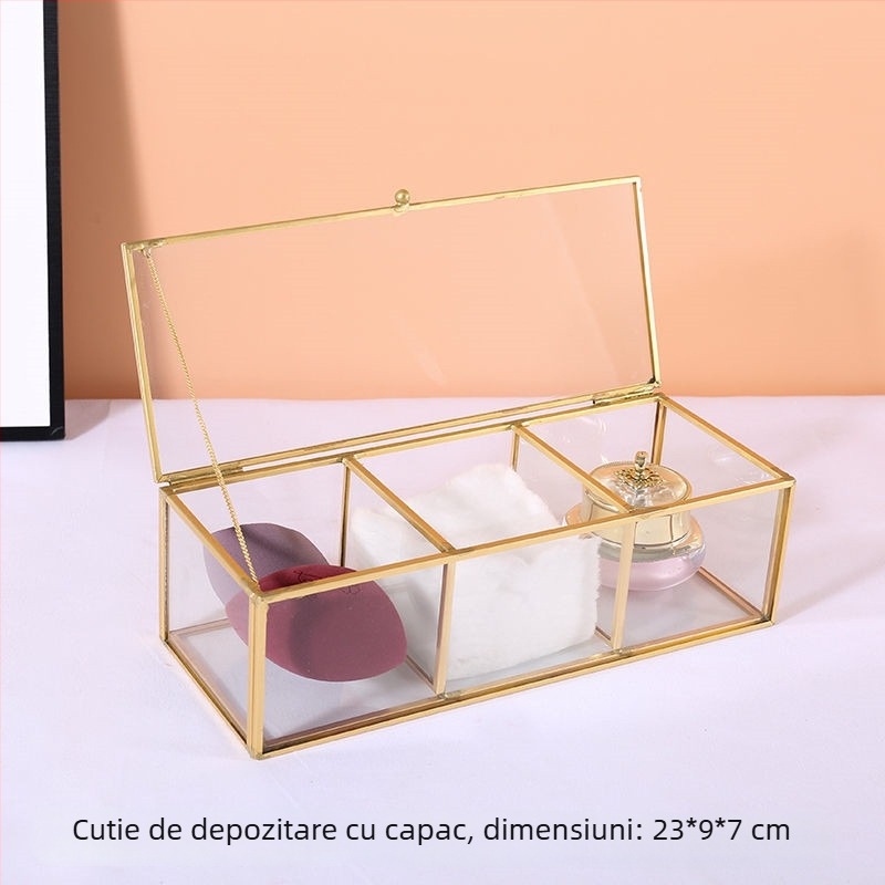 Cutie de depozitare pentru pensule de machiaj - sticlă, transparentă, cu compartimente, capacitate 24 L