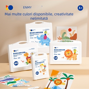 Enmi Markere acrilice cu dublă vârf pentru copii și elevi, opace, pe bază de apă, set cu pensule