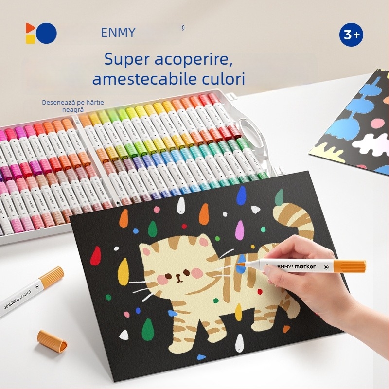 Enmi Markere acrilice cu dublă vârf pentru copii și elevi, opace, pe bază de apă, set cu pensule