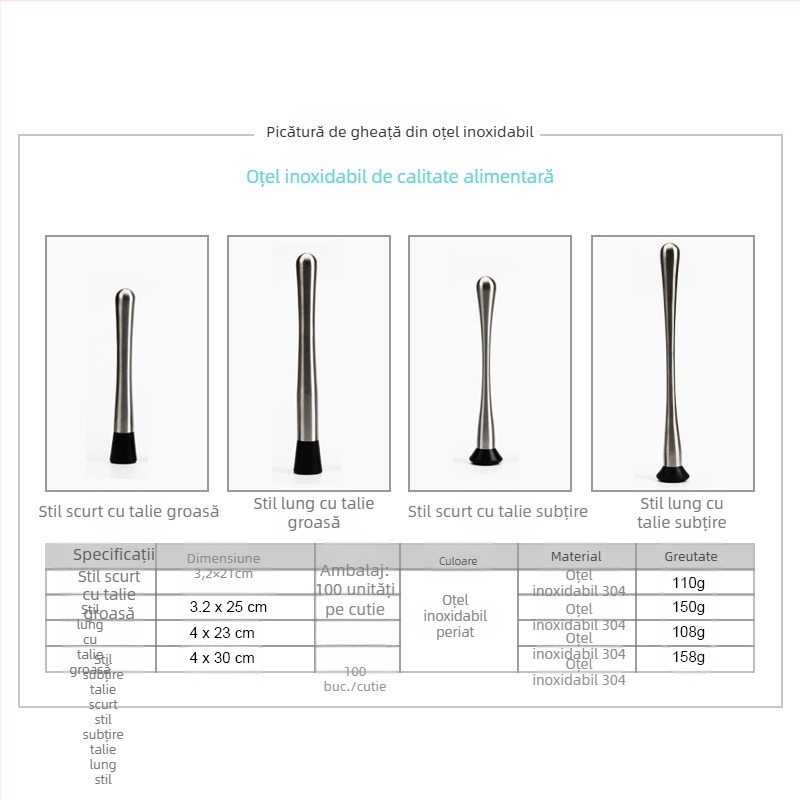 Unealtă din oțel inoxidabil pentru bar: muddler pentru cocktail, zdrobitor de gheață, presă de lămâi și fructe