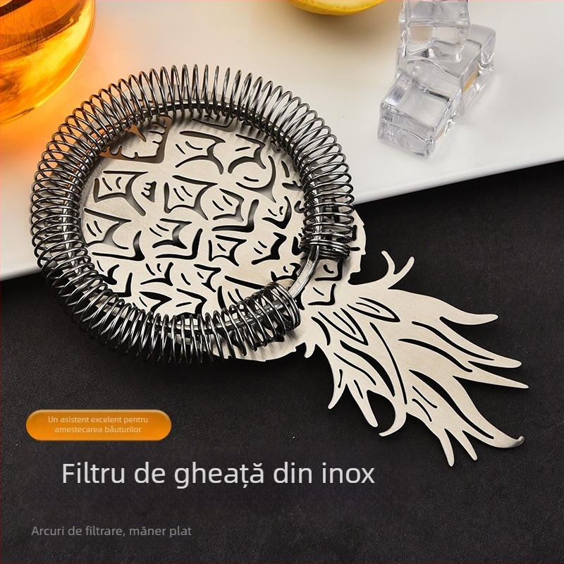 Filtru de gheață din oțel inoxidabil pentru ananas, pentru cocktailuri – instrument de filtrare, seria Bar Tools, imprimare logo disponibil