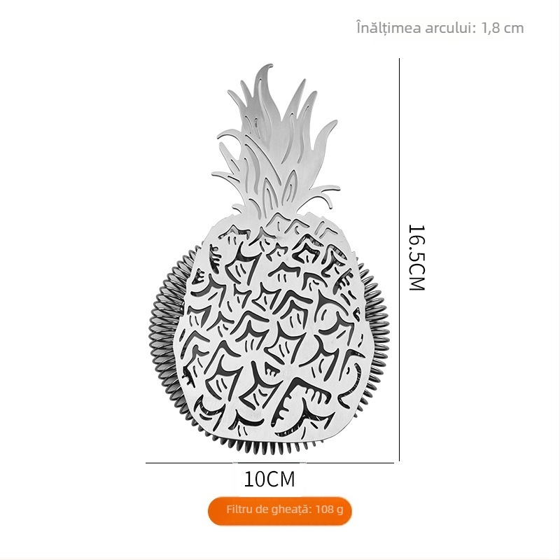 Filtru de gheață din oțel inoxidabil pentru ananas, pentru cocktailuri – instrument de filtrare, seria Bar Tools, imprimare logo disponibil