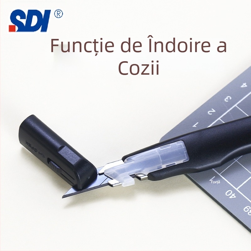 Cuțit de artă cu clemă antișoc și blocare automată, unghi ascuțit de 30° – model 0443C, lamă din oțel aliaj 0.4×9×75 mm, greutate netă 0.07 kg