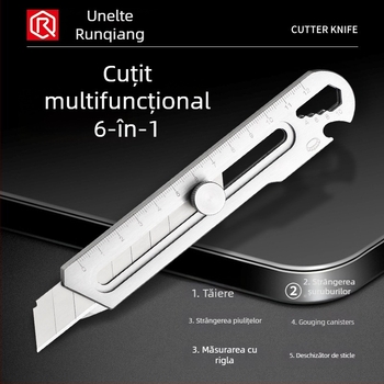 Cuțit utilitar din oțel inox, șase în unu, robust, lamă îngroșată pentru tapet, lamă 0.5×18×100 mm