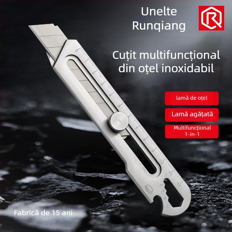 Cuțit utilitar din oțel inox, șase în unu, robust, lamă îngroșată pentru tapet, lamă 0.5×18×100 mm