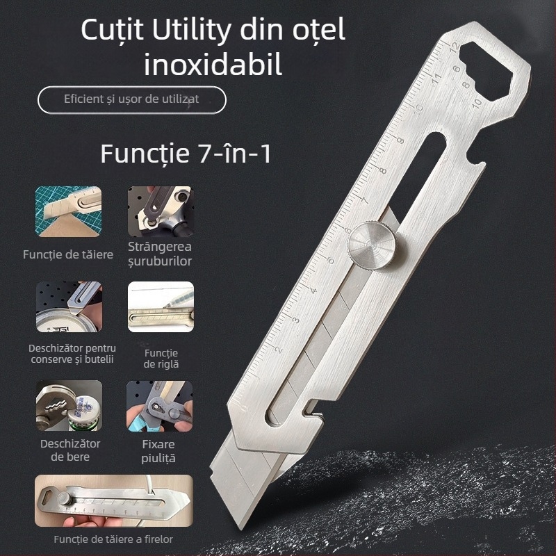 Cuțit utilitar din oțel inox, șase în unu, robust, lamă îngroșată pentru tapet, lamă 0.5×18×100 mm