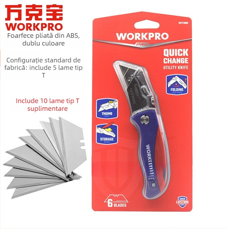 Cuțit de utilitate pliabil, cu mâner din plastic, model 211006