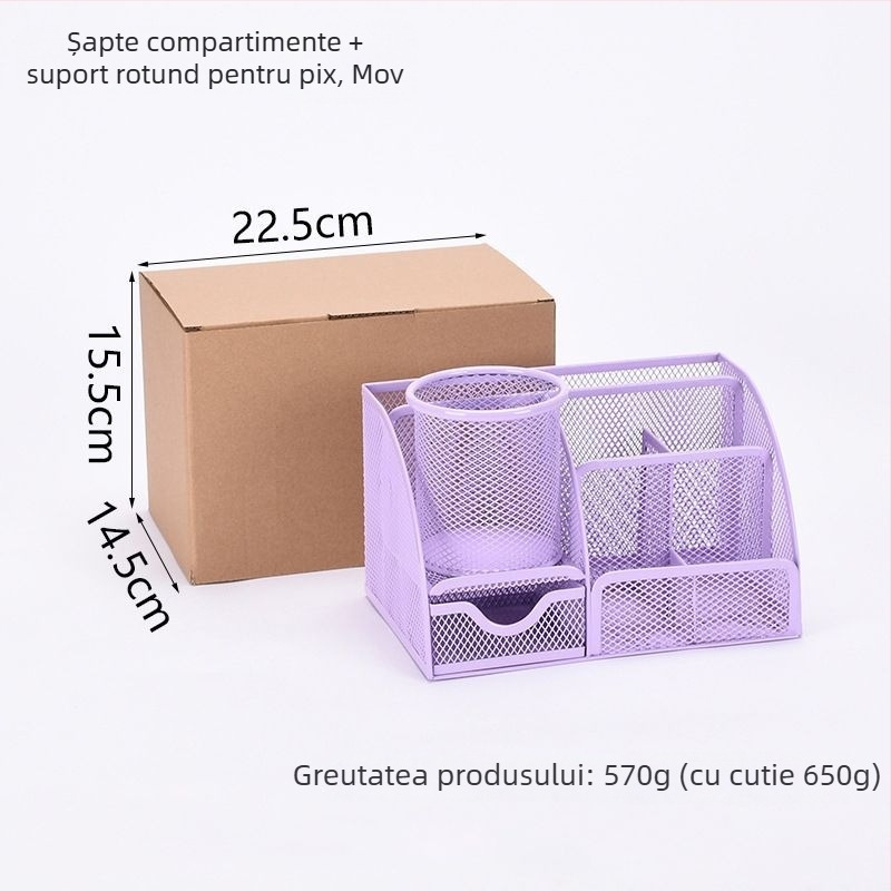 Organizator metalic pentru pixuri și birou, cu capacitate mare – cutie de depozitare multifuncțională pentru birou