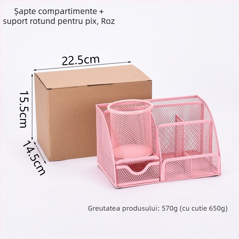 Organizator metalic pentru pixuri și birou, cu capacitate mare – cutie de depozitare multifuncțională pentru birou