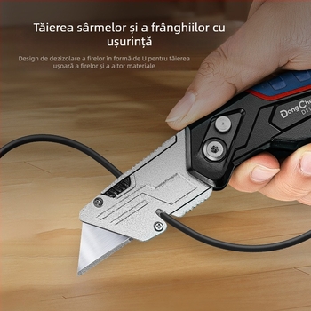 Cuțit utilitar greu cu mâner din aliaj de aluminiu, acoperire din cauciuc, cuțit de electrician pentru tapet și tăierea hârtiei, de calitate industrială.