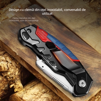 Cuțit utilitar greu cu mâner din aliaj de aluminiu, acoperire din cauciuc, cuțit de electrician pentru tapet și tăierea hârtiei, de calitate industrială.