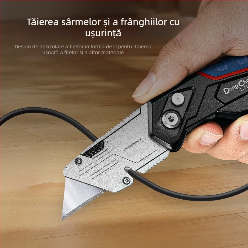 Cuțit utilitar greu cu mâner din aliaj de aluminiu, acoperire din cauciuc, cuțit de electrician pentru tapet și tăierea hârtiei, de calitate industrială.