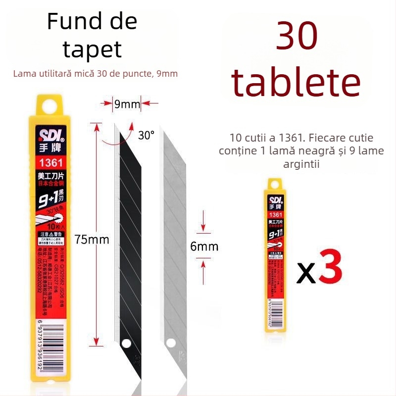 Cuțit universal mic, model 1361, lamă din oțel aliat, dimensiuni lamă 0,4×9×73,4 mm