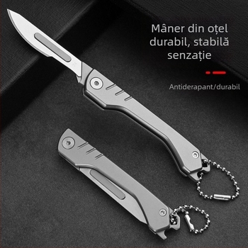 Cuțit pliant, din oțel integral, lamă 0,28 mm grosime × 8 mm lățime, 47 g, breloc portabil