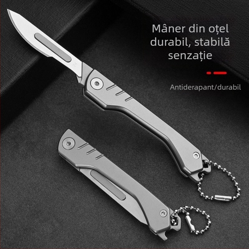 Cuțit pliant, din oțel integral, lamă 0,28 mm grosime × 8 mm lățime, 47 g, breloc portabil