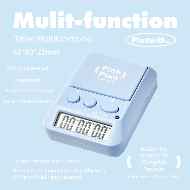 Planwith temporizator multifuncțional de bucătărie cu funcție vocală — corp din plastic, 46 g, cronometru cu numărătoare inversă pentru gătit, coacere și gestionarea timpului.