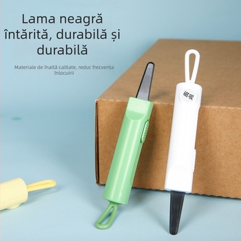 Deschizător de cutii cu lamă magnetică express, instrument portabil pentru uz casnic, ABS+TPR, 73 g, șnur de purtare