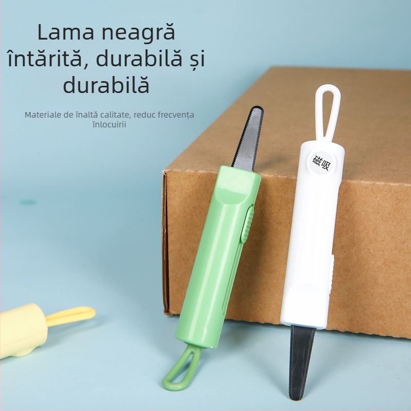 Deschizător de cutii cu lamă magnetică express, instrument portabil pentru uz casnic, ABS+TPR, 73 g, șnur de purtare