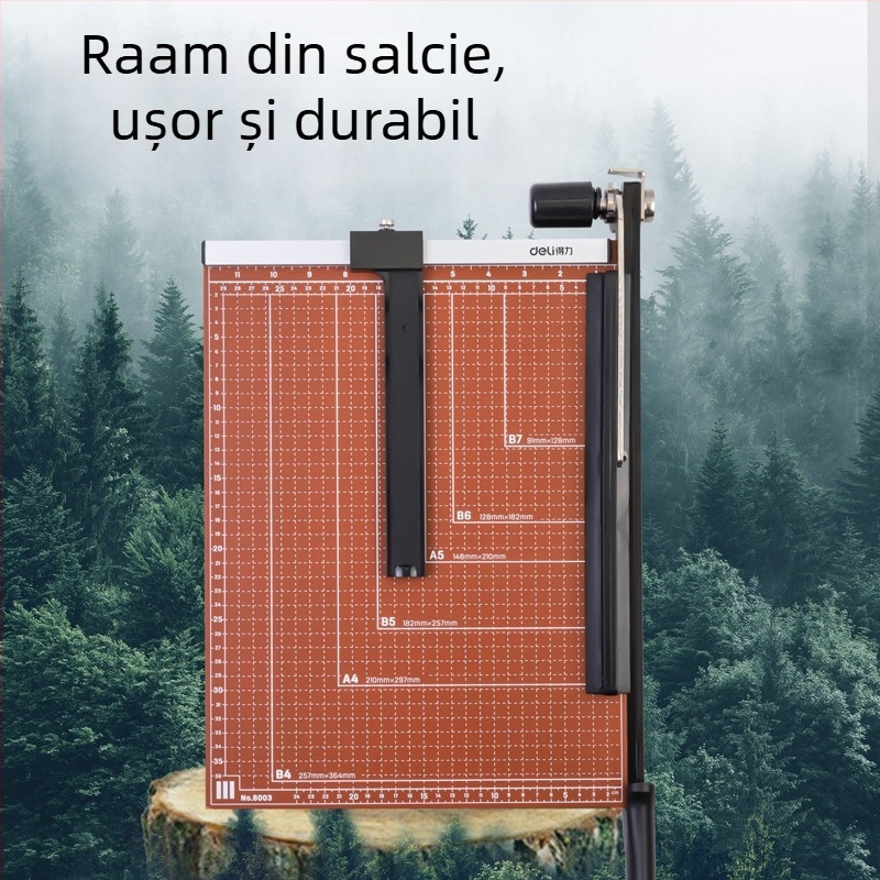Deli Tăietor de hârtie manual – corp din lemn, model 8003/8004, brand Deli, pentru tăiere