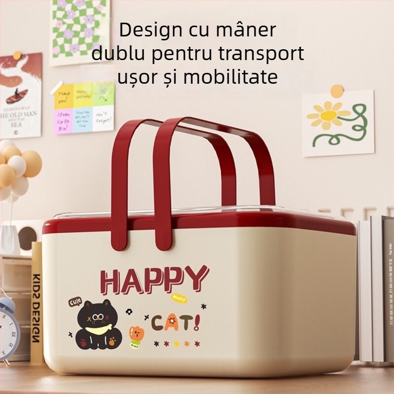 Organizator de birou cu design cartoon, suport pentru pixuri cu compartimente, capacitate 2 L, material PP+PS+PET, stil modern și simplu, imprimare logo posibil
