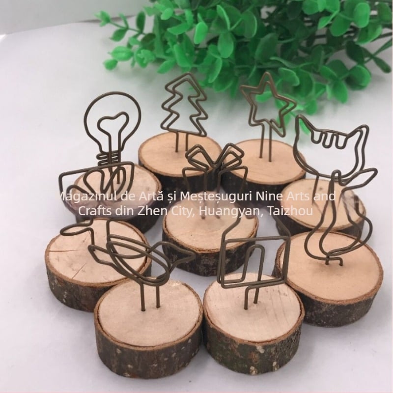 Clip foto rotund din lemn - Obiect decorativ de birou lucrat manual din lemn Schima superba