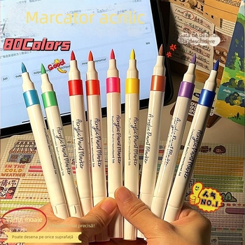 Set de markere acrilice cu vârf moale, capacitate mare, cutie cadou, rezistente la apă și nu se estompează, 80 de culori.