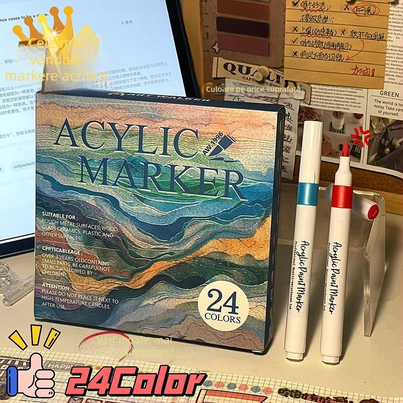 Set de markere acrilice cu vârf moale, capacitate mare, cutie cadou, rezistente la apă și nu se estompează, 80 de culori.