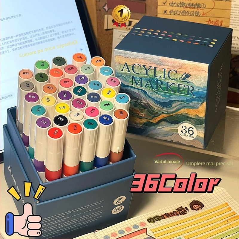 Set de markere acrilice cu vârf moale, capacitate mare, cutie cadou, rezistente la apă și nu se estompează, 80 de culori.
