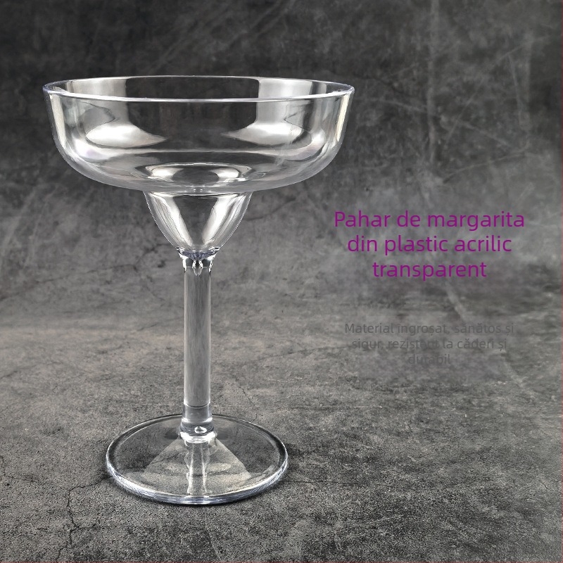 Pahar de cocktail din plastic transparent, stil modern minimalist, capacitate 301–400 ml, imprimare logo disponibil.