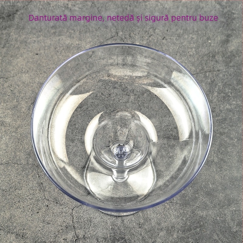 Pahar de cocktail din plastic transparent, stil modern minimalist, capacitate 301–400 ml, imprimare logo disponibil.