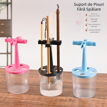 Suport pentru pixuri cu compartiment pentru pensule și recipient de cerneală – plastic; model: Pen Holder; cod produs: Wash-free Pen Holder; imprimare logo personalizată: Da