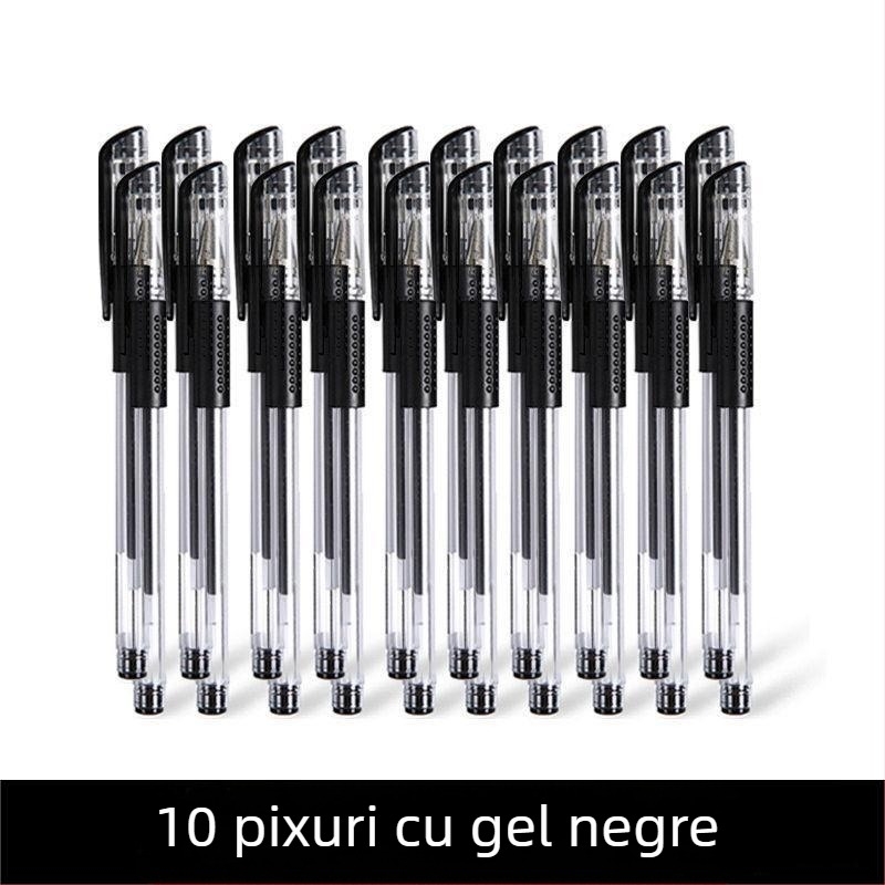 10 stilouri gel rollerball, 0,5 mm, cerneală neagră, uscare rapidă, capacitate mare, stilou de semnătură