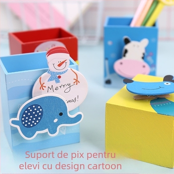 Suport de pixuri din lemn cu motiv de animal, formă pătrată, model A182, Meow Ear