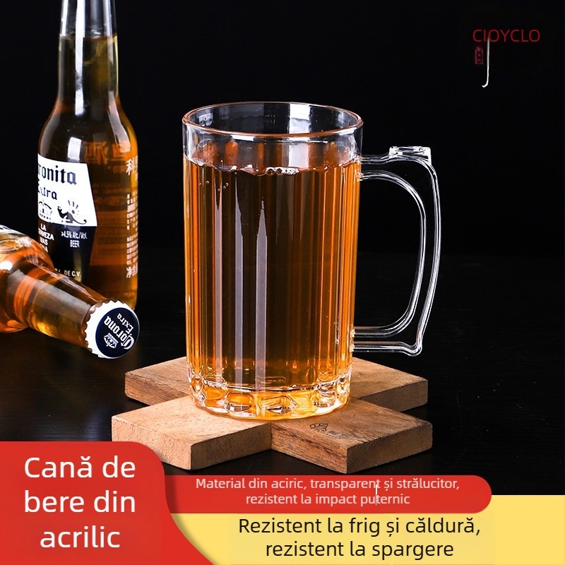 Cană de bere din acrilic, capacitate 401–500 ml, stil modern minimalist, formă dreaptă