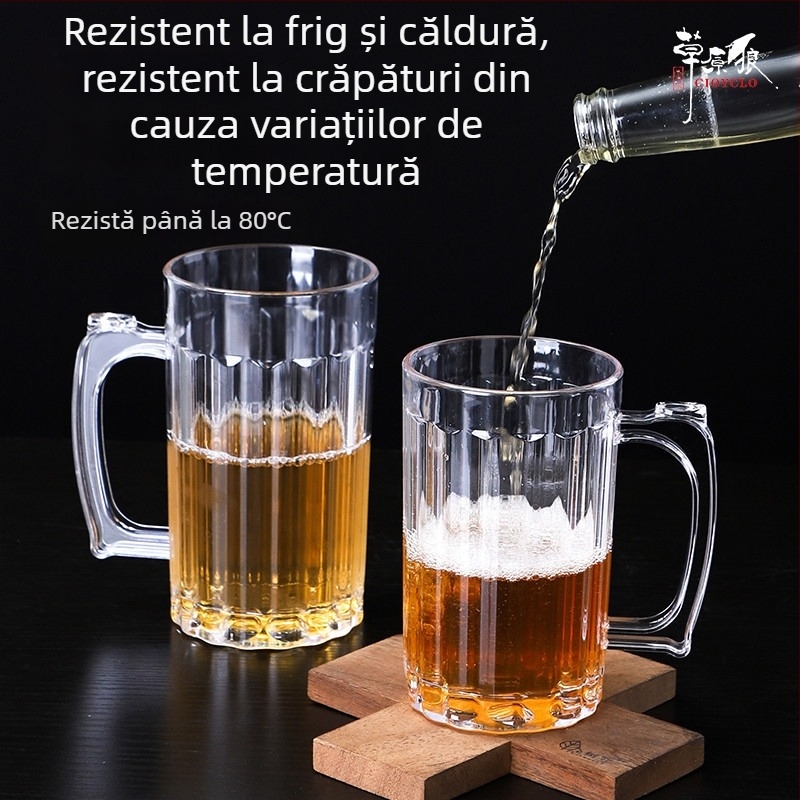 Cană de bere din acrilic, capacitate 401–500 ml, stil modern minimalist, formă dreaptă