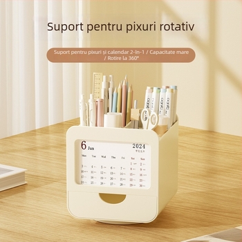 Cutie de depozitare pentru birou și suport pentru pixuri, din plastic, pătrată, organizator de birou