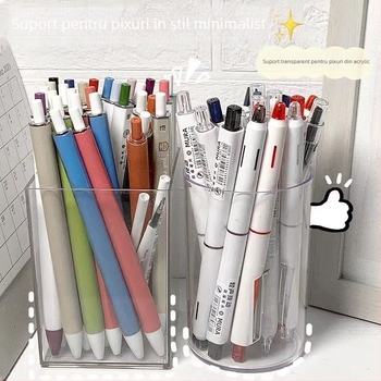 Suport pentru pixuri în stil Muji, rotund, transparent, pentru birou