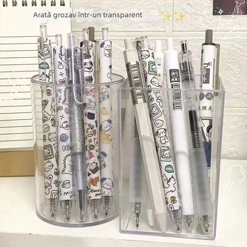 Suport pentru pixuri în stil Muji, rotund, transparent, pentru birou