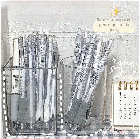 Suport pentru pixuri în stil Muji, rotund, transparent, pentru birou