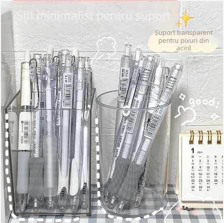 Suport pentru pixuri în stil Muji, rotund, transparent, pentru birou