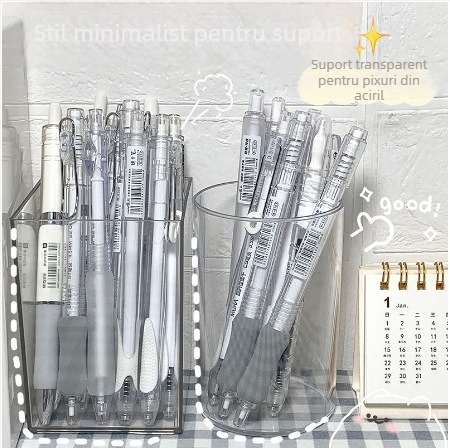 Suport pentru pixuri în stil Muji, rotund, transparent, pentru birou