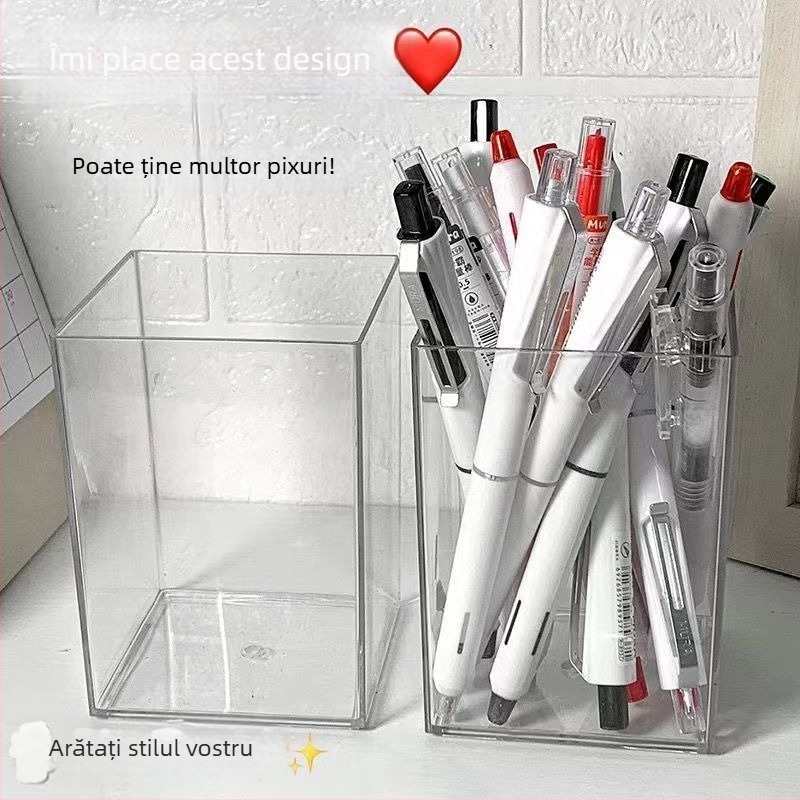 Suport pentru pixuri în stil Muji, rotund, transparent, pentru birou