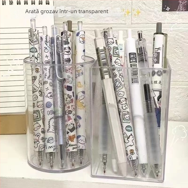 Suport pentru pixuri în stil Muji, rotund, transparent, pentru birou