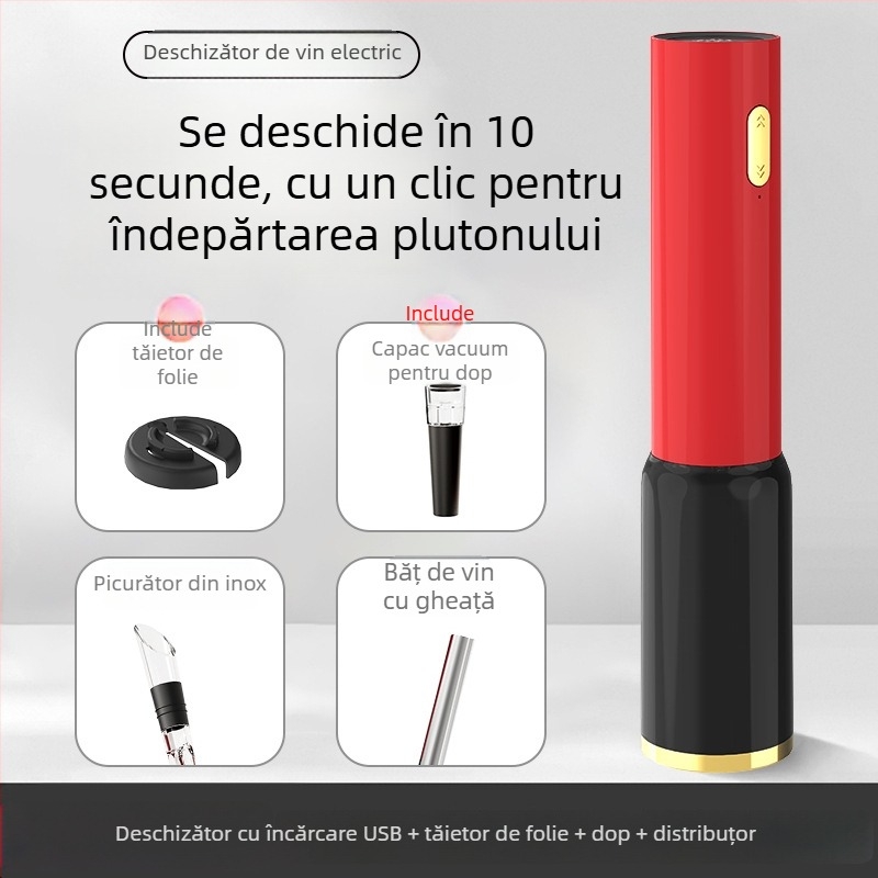 Deschizător electric pentru sticle de vin roșu, automat, corp ABS, imprimare logo, cadou