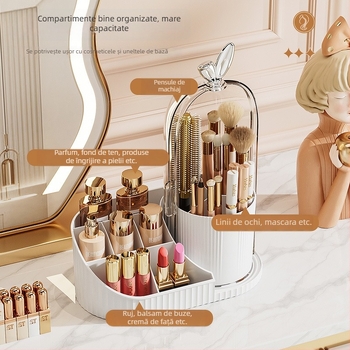 Cutie de depozitare pentru cosmetice cu suport rotativ pentru pixuri de birou și separatoare - capacitate 2 L, PET/PP/PS/ABS, model MYC107