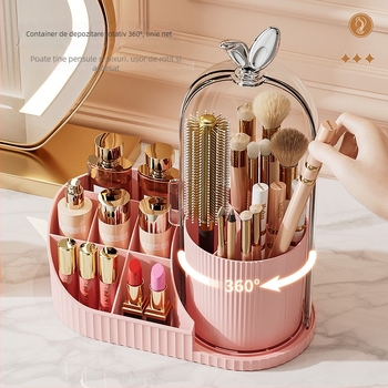 Cutie de depozitare pentru cosmetice cu suport rotativ pentru pixuri de birou și separatoare - capacitate 2 L, PET/PP/PS/ABS, model MYC107