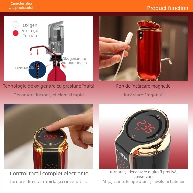 Decantor pentru vin roșu | corp din metal, capacitate 701–800 ml, greutate 290 g, stil modern minimalist